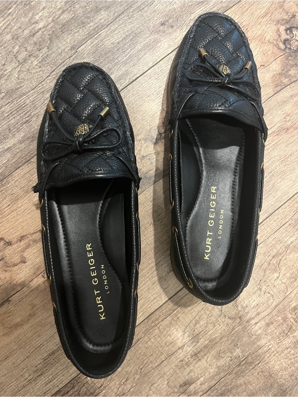 Kurt Geiger Black Quilted Leather Bow Loafers